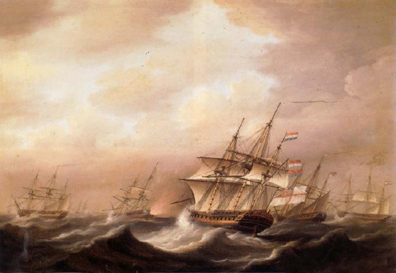 Nicholas Pocock A British convoy in a gale during the american war of independence oil painting picture